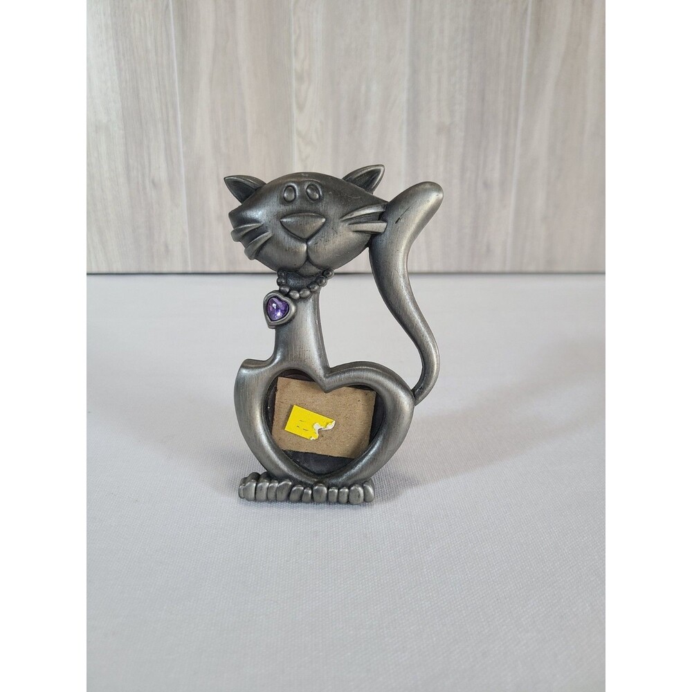 Whimsical Metal Cat Photo Frame Holder Purple Heart Accent Cat Lover Decor